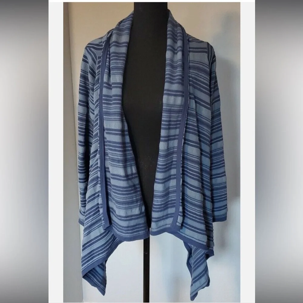Vintage Chaps Denim Open Cardigan Womens XL Striped Linen Blend BLUE